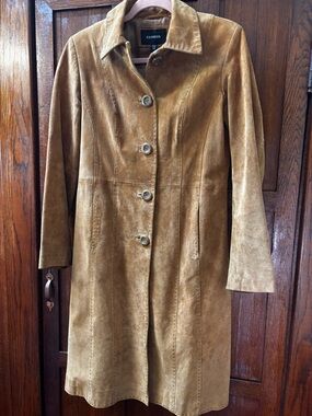Vintage Express Women's Camel Suede Button-Front Coat Size 3/4